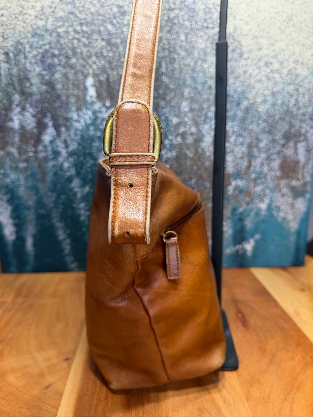 Boho Stone Mountain Vintage Y2K Distressed Tan Leather Bag - Picture 9 of 16